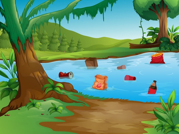 Premium Vector | A water pollution in nature landscape