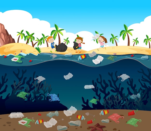 Free Vector Water Pollution With Plastic Bags In Ocean 