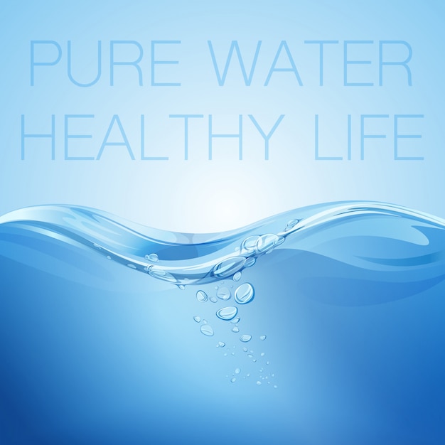 プレミアムベクター 泡と水の波の透明な表面 純水の健康的な生活 ベクトルイラスト