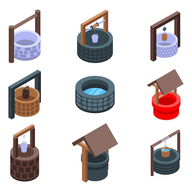 Premium Vector Water Well Clip Art Set Isometric Style