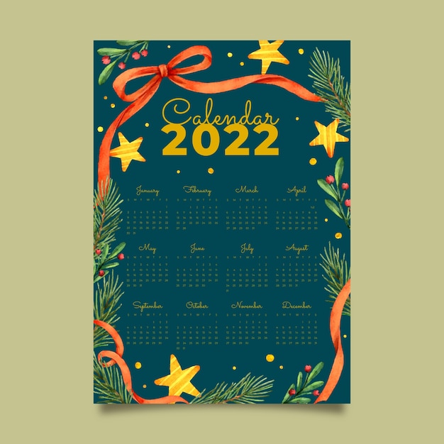 Premium Vector | Watercolor 2022 calendar template