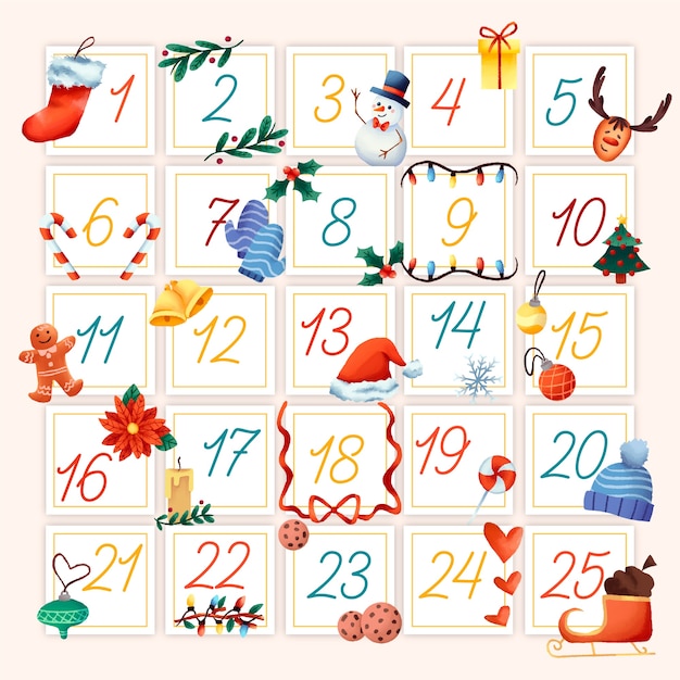 Free Vector Watercolor advent calendar concept