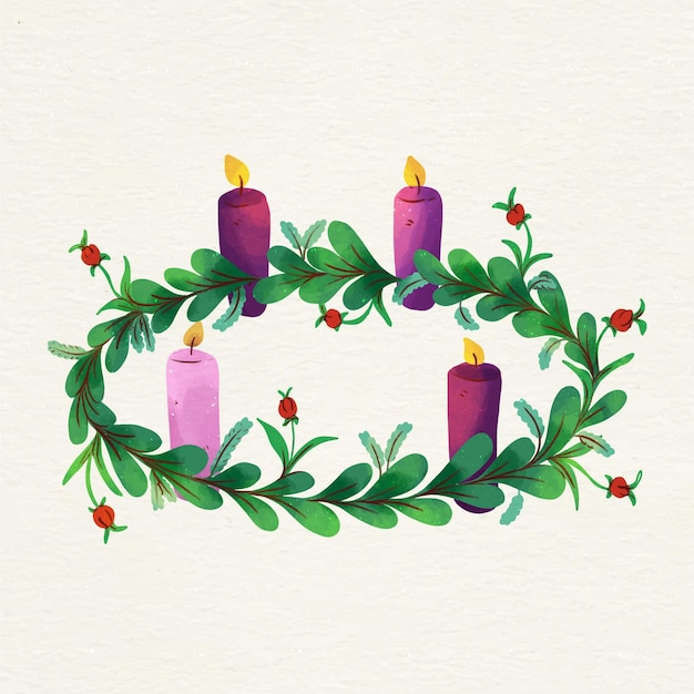 Premium Vector | Watercolor advent wreath