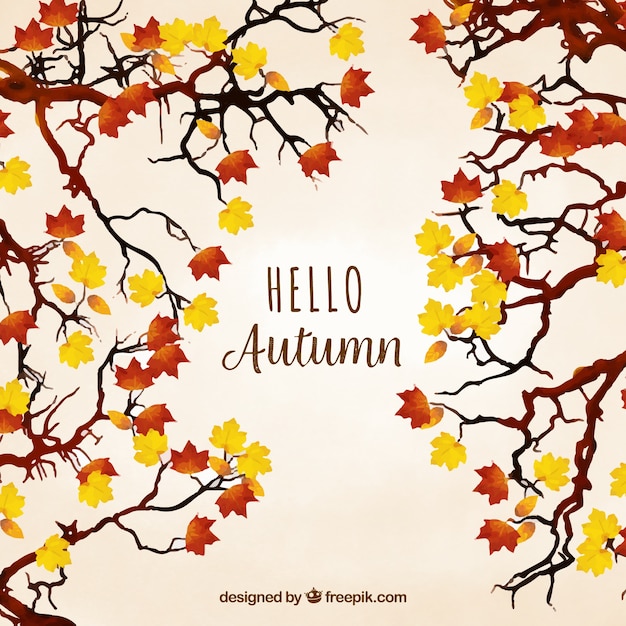 Watercolor autumn background withleaves