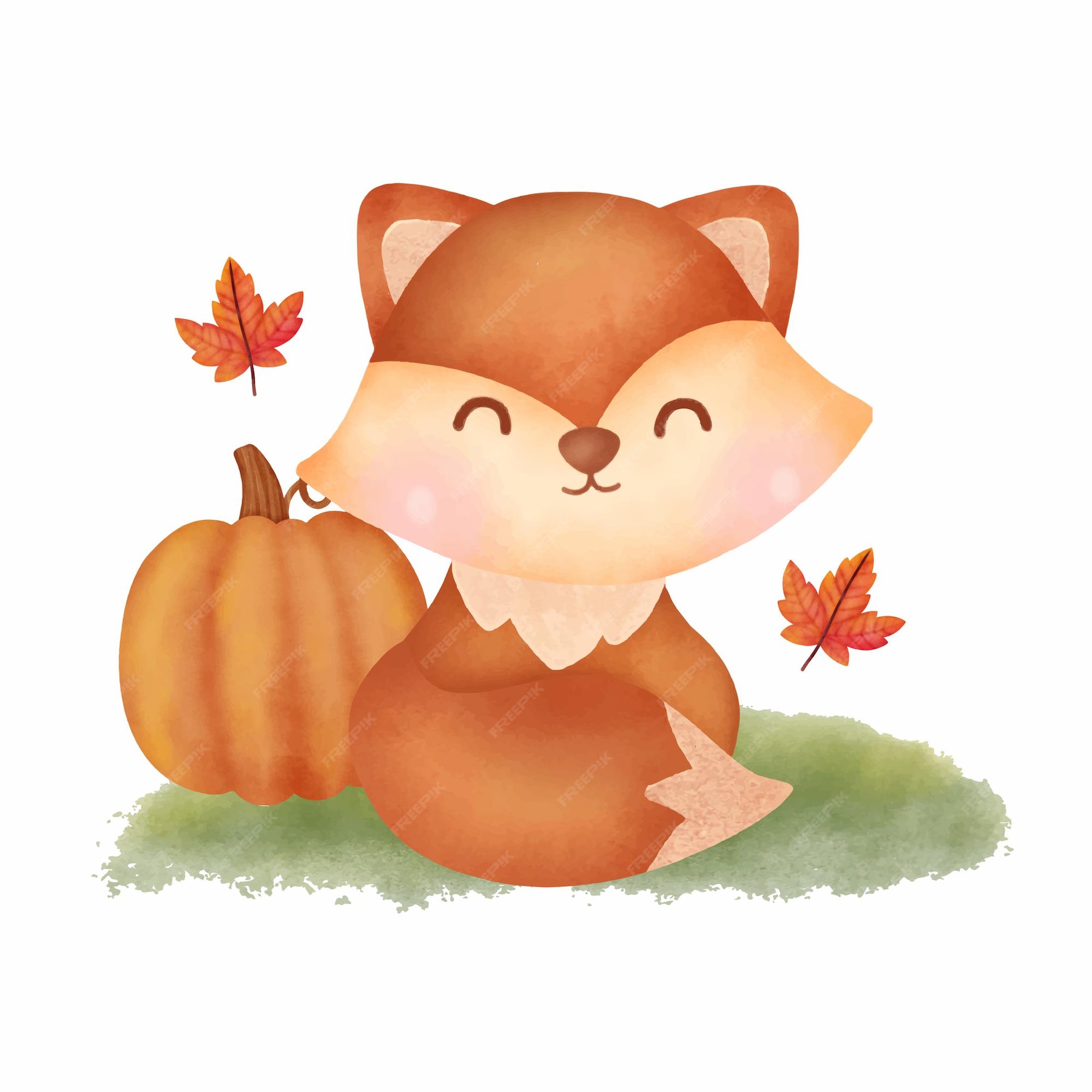 Premium Vector Watercolor Autumn Fox And Pumpkin