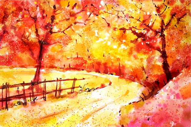 水彩秋の風景の背景 無料のベクター