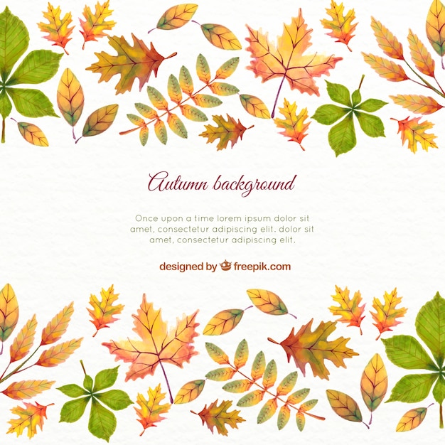 Watercolor autumn leaves background and template | Free Vector