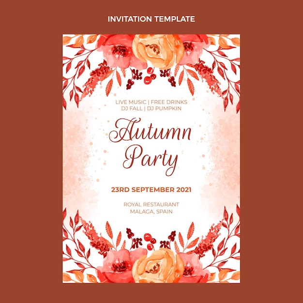 Free Vector Watercolor autumn party invitation template Free Vector Watercolor autumn party invitation template