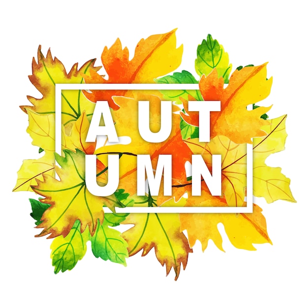 Premium Vector | Watercolor autumn typography with leaves frame