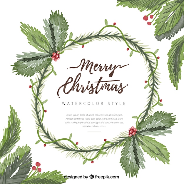 Download Free Vector Watercolor Background Of Christmas Wreath With Mistletoe PSD Mockup Templates