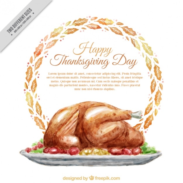 Watercolor background of dish with thanksgiving\
tasty turkey
