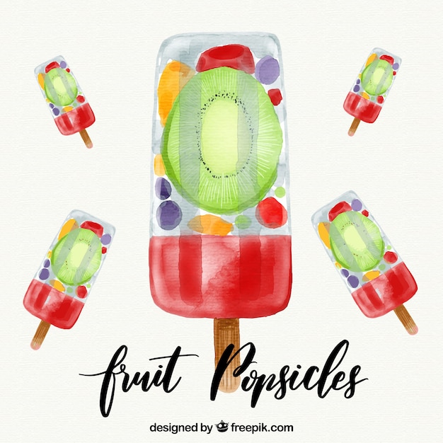 Watercolor background of fruit popsicles