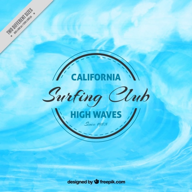 Watercolor background with a big wave