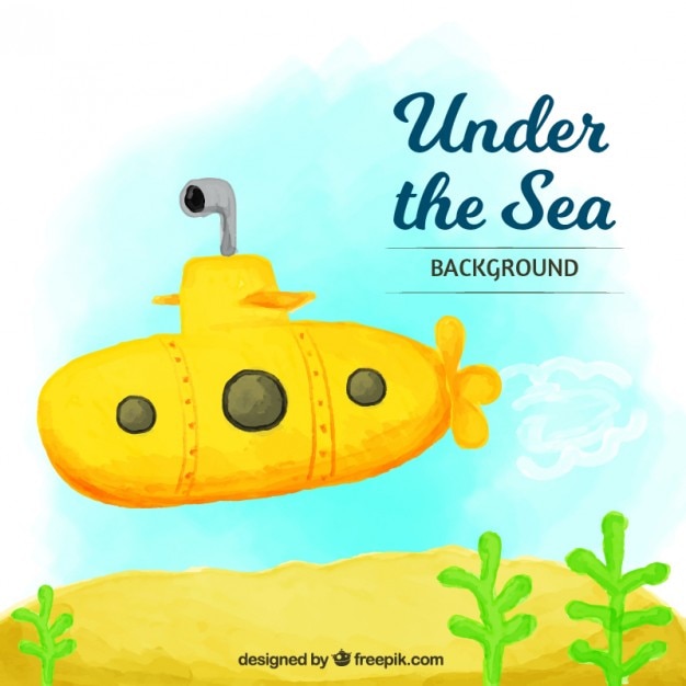 Watercolor background with a yellow submarine  Vector | Free Download