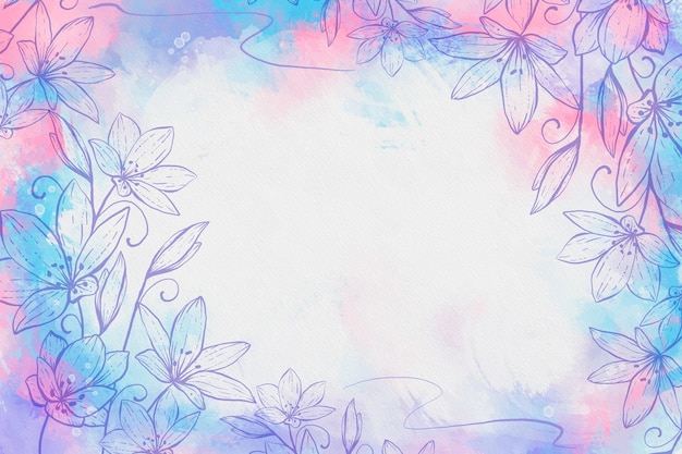 描かれた花と空のスペースと水彩の背景 無料のベクター