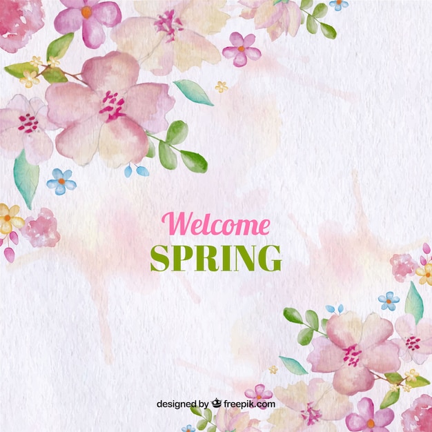 Watercolor background with spring flowers Free Vector Watercolor background with spring flowers Free Vector