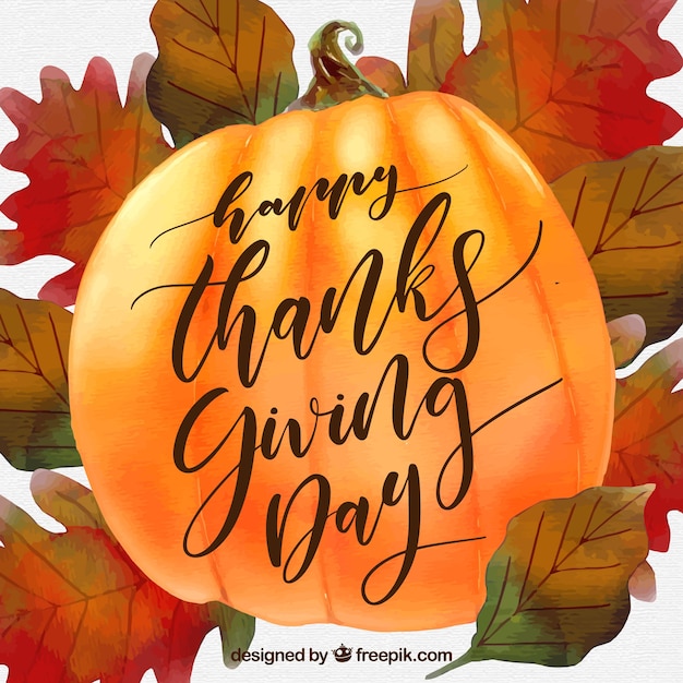 Watercolor background with thanksgiving
pumpkin
