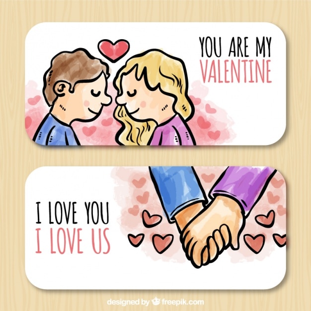 Download Watercolor banners of couple in love for valentine's day ...