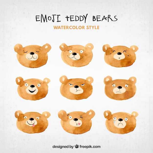 Premium Vector Watercolor Bear Emojis
