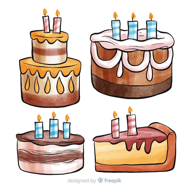 Free Vector | Watercolor Birthday Cake Collection