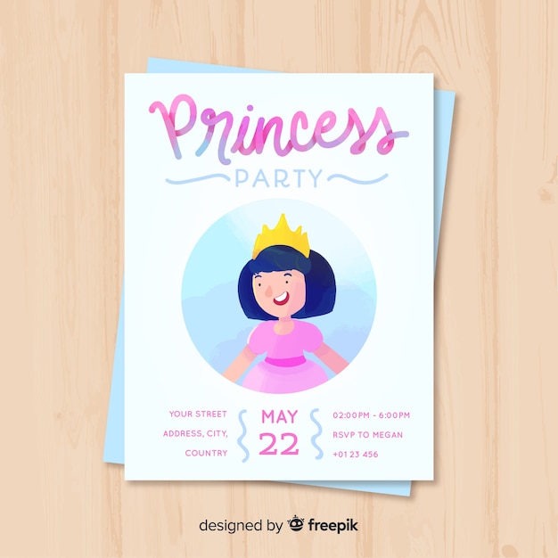 Download Watercolor birthday princess invitation | Free Vector