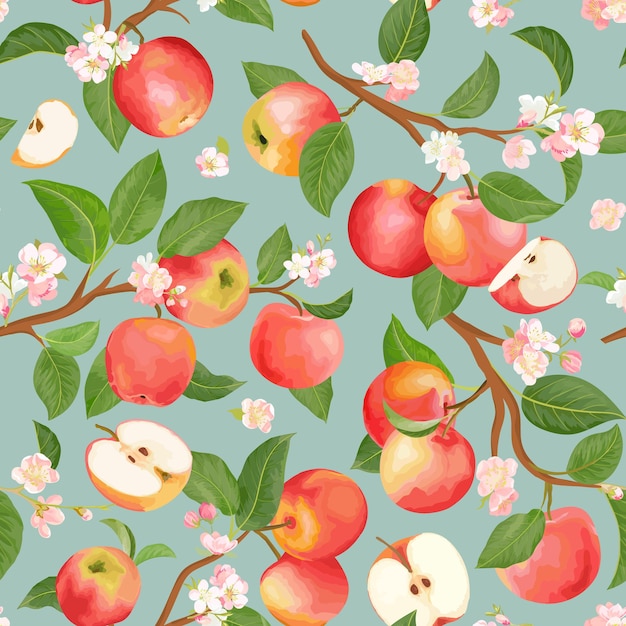 Premium Vector | Watercolor blooming apple seamless pattern. vector ...