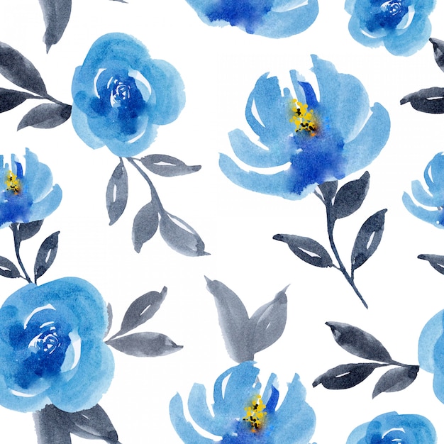 Premium Vector Watercolor Blue Flower Seamless Pattern Design