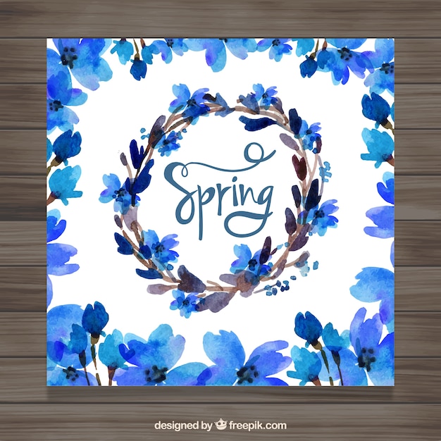Watercolor blue flowers spring card
