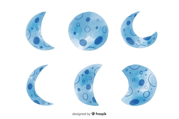 Watercolor blue moon collection with different shapes Free Vector
