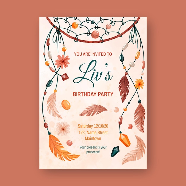 free-vector-watercolor-boho-birthday-invitation-template