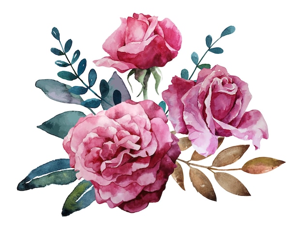 Premium Vector | Watercolor bouquet of pink roses illustration