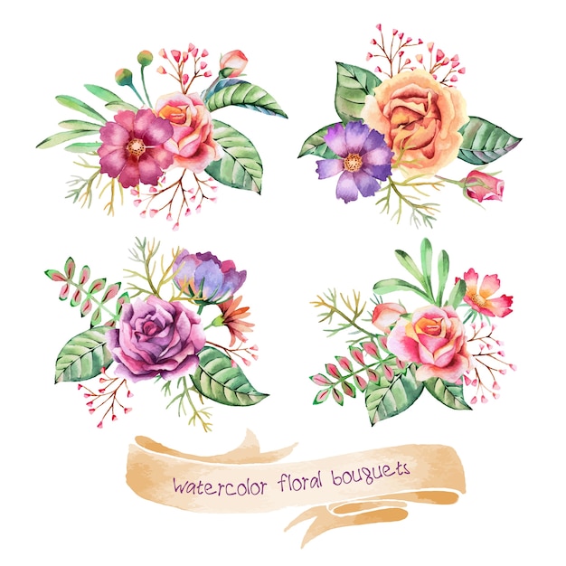 Watercolor bouquets Vector | Premium Download