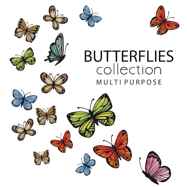 Download Free Vector | Watercolor butterflies collection multipurpose