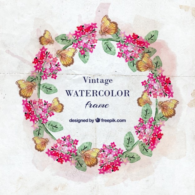 Watercolor butterflies floral wreath Vector | Free Download