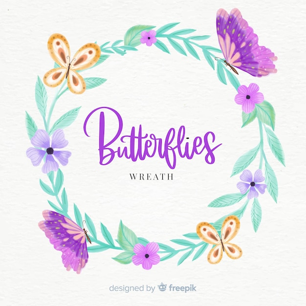 Download Watercolor butterflies wreath Vector | Free Download