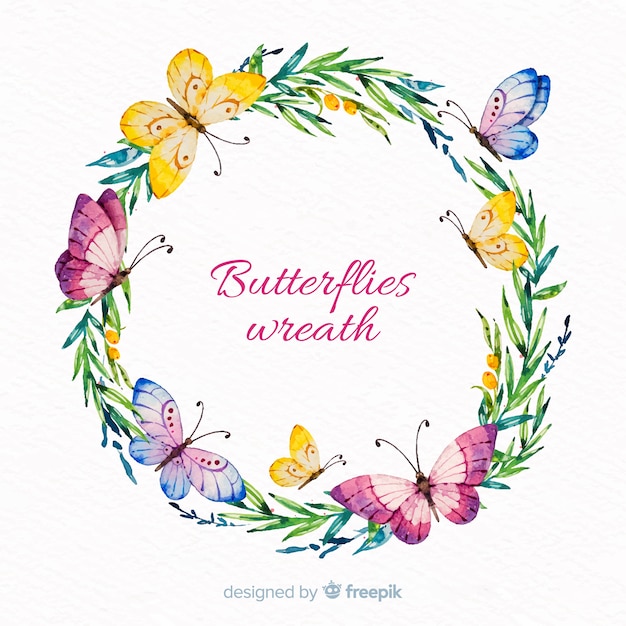 Download Watercolor butterflies wreath Vector | Free Download