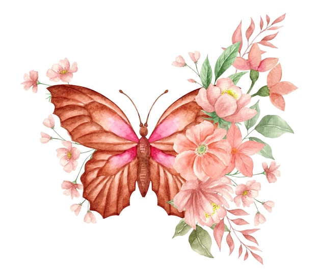 Premium Vector | Watercolor butterfly with lovely floral ornamental ...