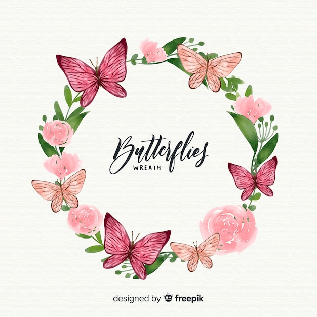 Download Watercolor butterfly wreath | Free Vector
