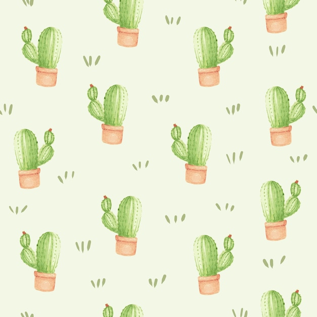 Download Watercolor cactus seamless pattern background | Premium Vector