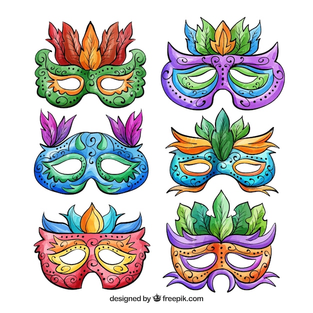 Free Vector | Watercolor carnival mask collection