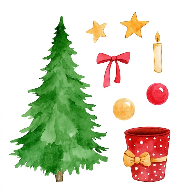 Download Watercolor cartoon christmas tree set | Premium Vector