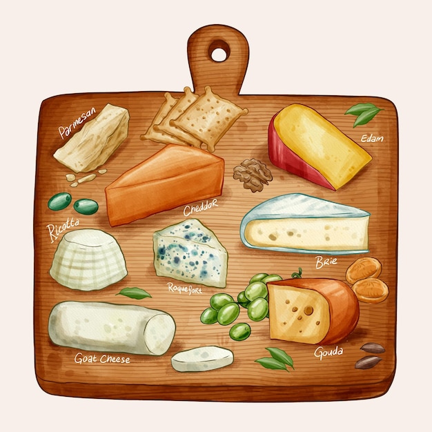 Premium Vector Watercolor cheese board illustration