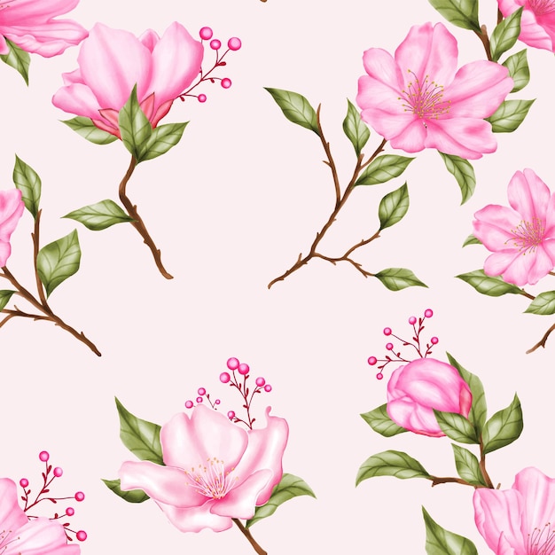 Premium Vector | Watercolor cherry blossom flower seamless pattern