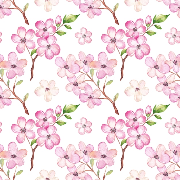 Premium Vector | Watercolor cherry blossom pattern