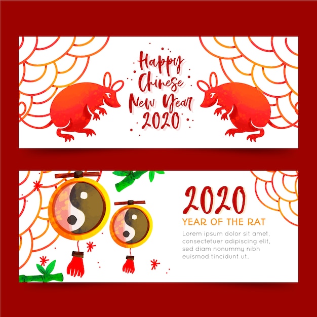 Free Vector | Watercolor chinese new year banners template