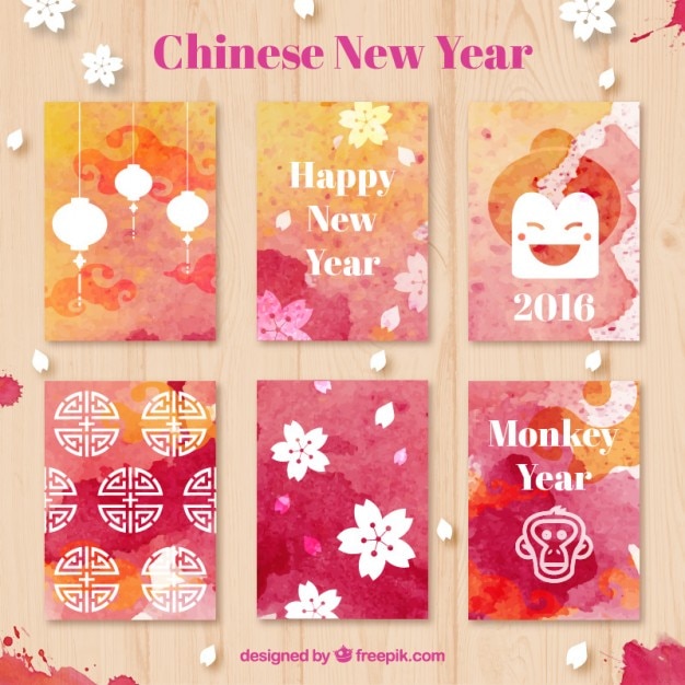 Watercolor chinese new year cards Vector | Free Download