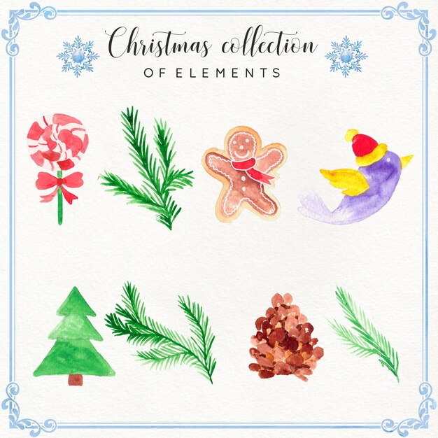 Watercolor Christmas Element Collection Premium Vector