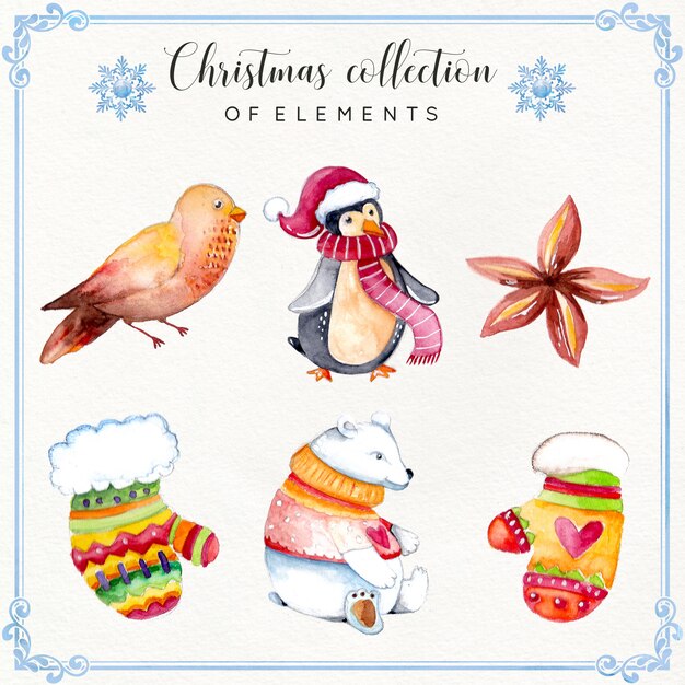 Premium Vector Watercolor Christmas Element Collection