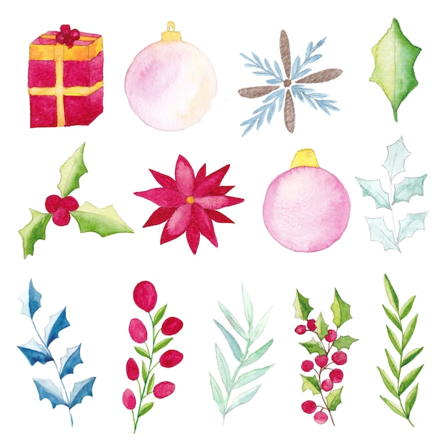 Premium Vector | Watercolor christmas elements set