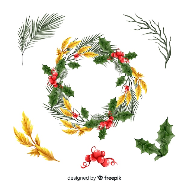 Free Vector | Watercolor christmas flower & wreath collection